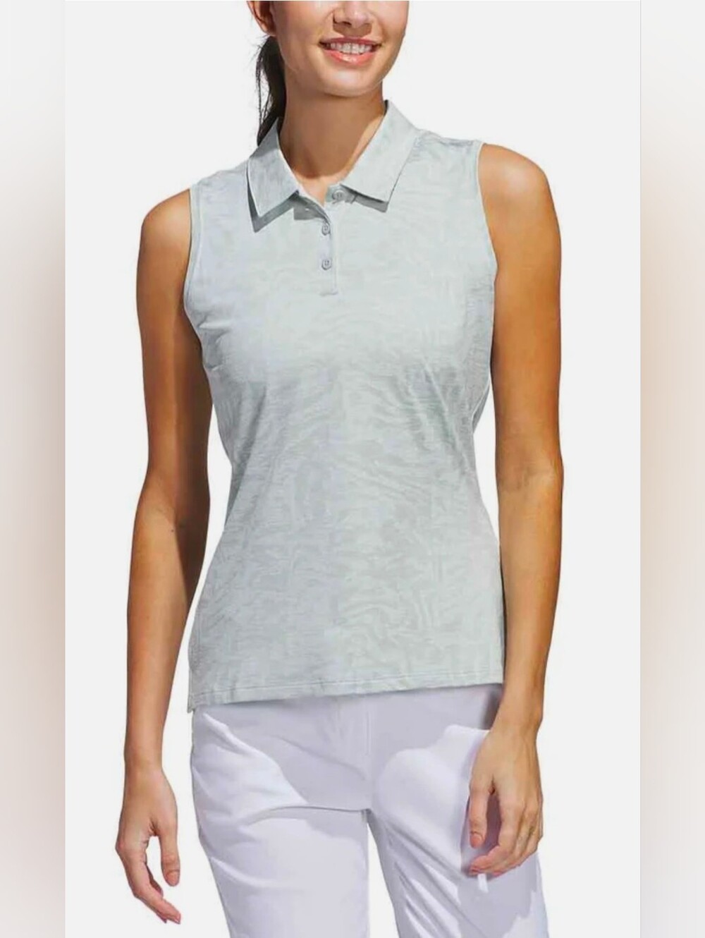 Adidas Women's Ultimate Jacquard Sleeveless Polo Wonder Silver New Medium